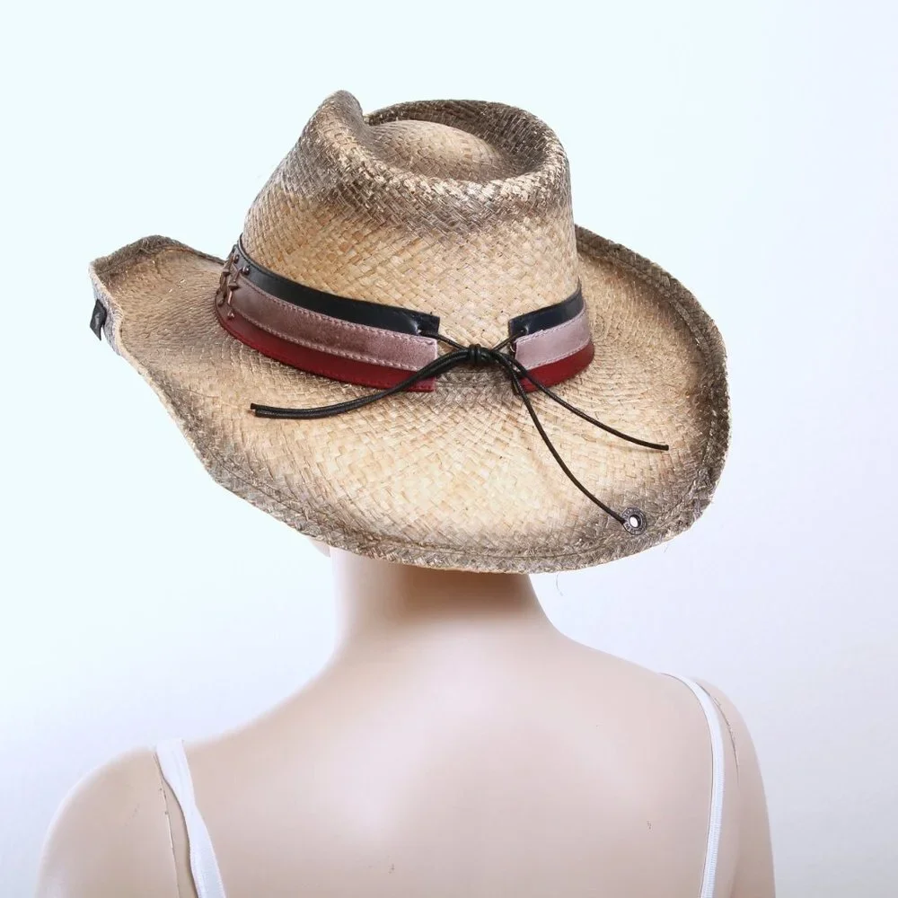 Peter Grimm American Flag Stars Cowgirl Straw Hat‎ Women One Size